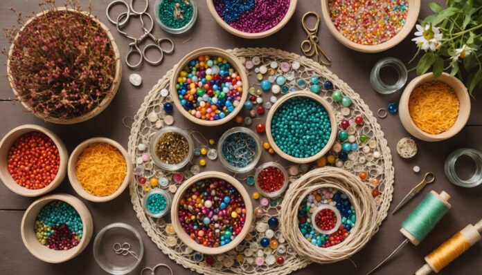 Loisirs créatifs et fait-main : perles, résine époxy et matières naturelles sur une table d'été