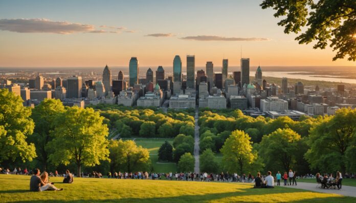 Vue panoramique de Montréal et du Mont-Royal illustrant la qualité de vie de la métropole