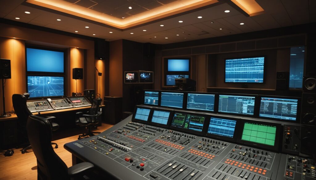Studio de radiodiffusion moderne avec voyant a l'antenne allume