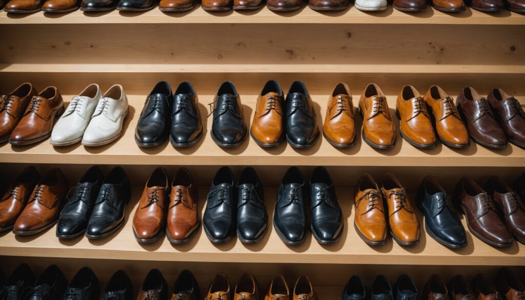 Rangée de chaussures homme en cuir présentées en boutique