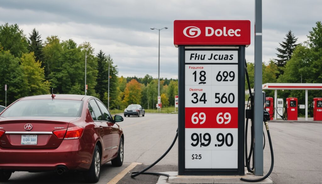 Station-service au Québec avec affichage des prix de l'essence en hausse